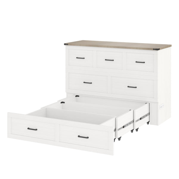 English Elm Murphy Full-Size Cabinet Bed with Built-In Charging Station, Storage Drawer & 700lb Capacity Comfort White 57.25 L x 27 W x 6 H N733S293997W