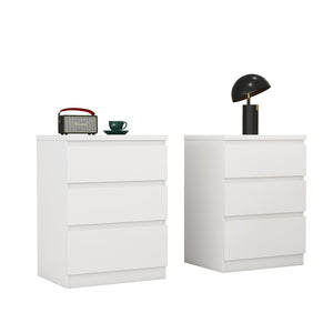 English Elm 19.7-inch Matte Finish 3 Drawer Nightstand Set of 2 Handle Free Modern Bedroom Storage White W3151S00079