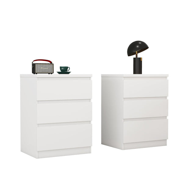 English Elm 19.7-inch Matte Finish 3 Drawer Nightstand Set of 2 Handle Free Modern Bedroom Storage White W3151S00079