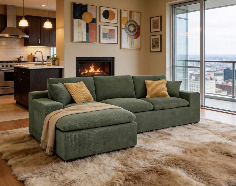 English Elm Cloud Sectional Sofa High Density Foam Deep Seat Upholstered Modern Living Room W5568S00005