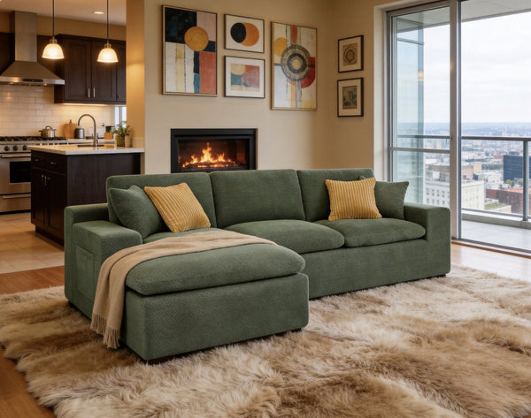 English Elm Cloud Sectional Sofa High Density Foam Deep Seat Upholstered Modern Living Room W5568S00005