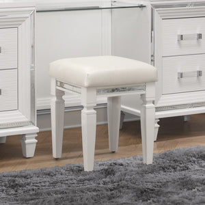 English Elm Modern Glam Vanity Stool Mirrored Frame Faux Leather White Seat Metallic Trim Stylish Bedroom Accent, 15.75x15.75x19.5" B011P365574