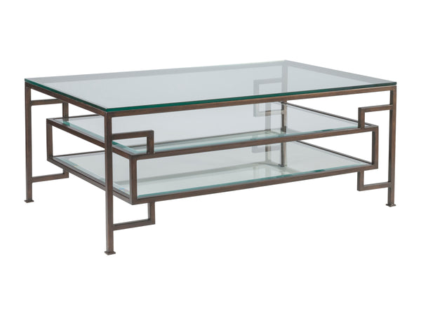 Lexington Artistica Home Suspension Rectangular Cocktail Table - Handcrafted Metal Design With Beveled Glass And Glass Shelves Antique Copper Wood 2006-945-43