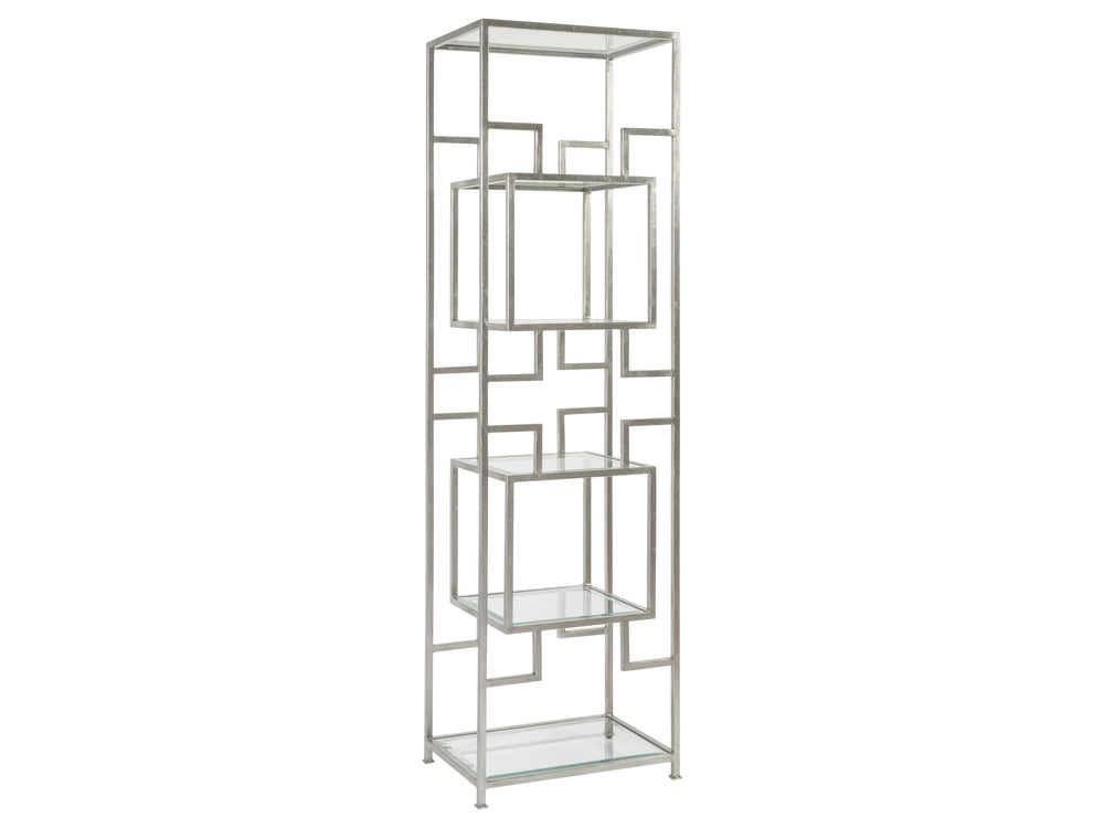 Lexington Artistica Home Suspension Slim Etagere - Handcrafted Iron Display With Beveled Glass Shelves For Elegant Décor Silver Leaf Wood 2006-990-47