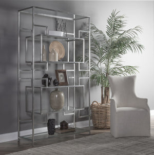 Lexington Artistica Home Suspension Etagere - Elegant Handcrafted Iron Display With Beveled Glass Shelves And Stunning Finish Silver Leaf Wood 2006-991-47