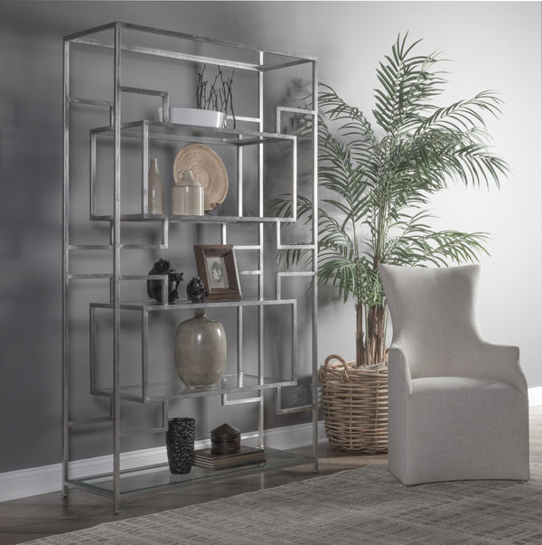 Lexington Artistica Home Suspension Etagere - Elegant Handcrafted Iron Display With Beveled Glass Shelves And Stunning Finish Silver Leaf Wood 2006-991-47