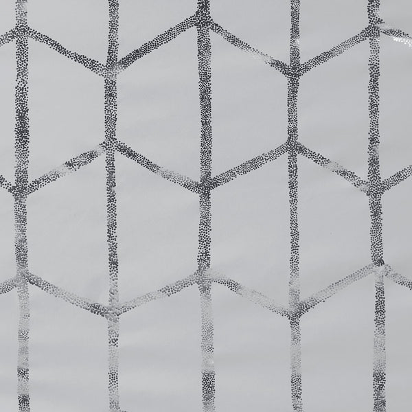 English Elm Total Blackout Metallic Raina Grommet Curtain Panel 50x84, Geometric Silver Print, Energy-Efficient 3-Pass Foamback Privacy Drapes B03596322