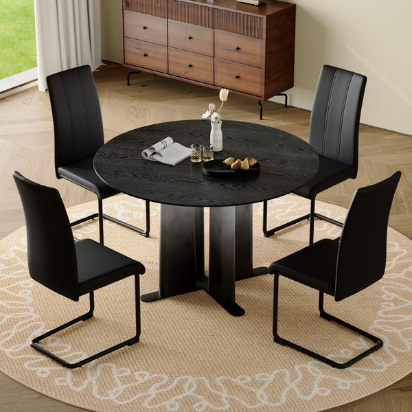 English Elm Modern Round 5 Piece Dining Set Upholstered Chairs Mdf Top for Kitchen Spaces W3875S00066