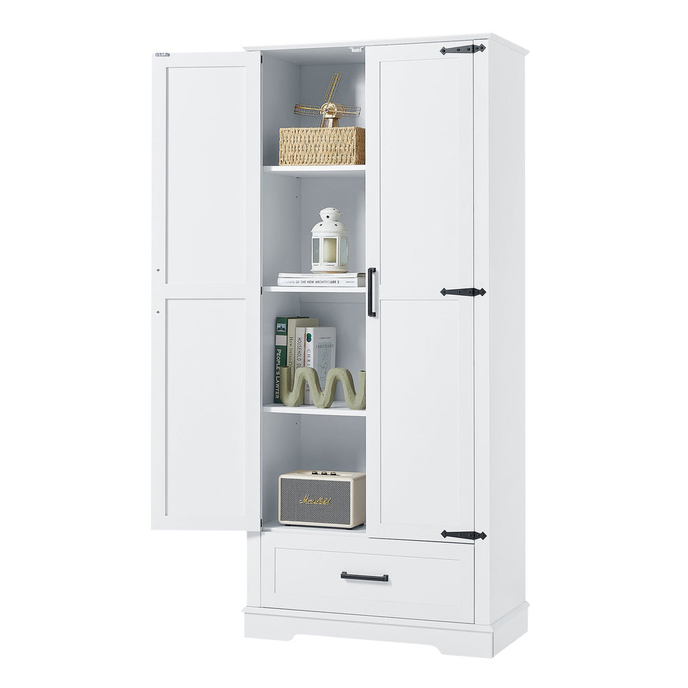 English Elm Tall Bathroom Storage Cabinet — Slim 72.64" White MDF Organizer with 2 Doors, Drawer, Adjustable Shelves, Anti-Tip WF326355AAK