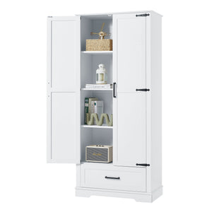English Elm Tall Bathroom Storage Cabinet — Slim 72.64" White MDF Organizer with 2 Doors, Drawer, Adjustable Shelves, Anti-Tip WF326355AAK