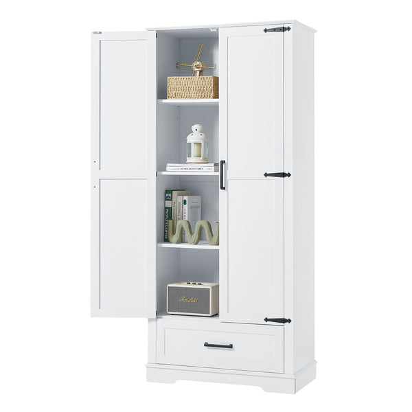 English Elm Tall Bathroom Storage Cabinet — Slim 72.64" White MDF Organizer with 2 Doors, Drawer, Adjustable Shelves, Anti-Tip WF326355AAK