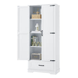 English Elm Tall Bathroom Storage Cabinet, Cabinet With Two Doors and One Drawer, Adjustable Shelf, Mdf Board, White