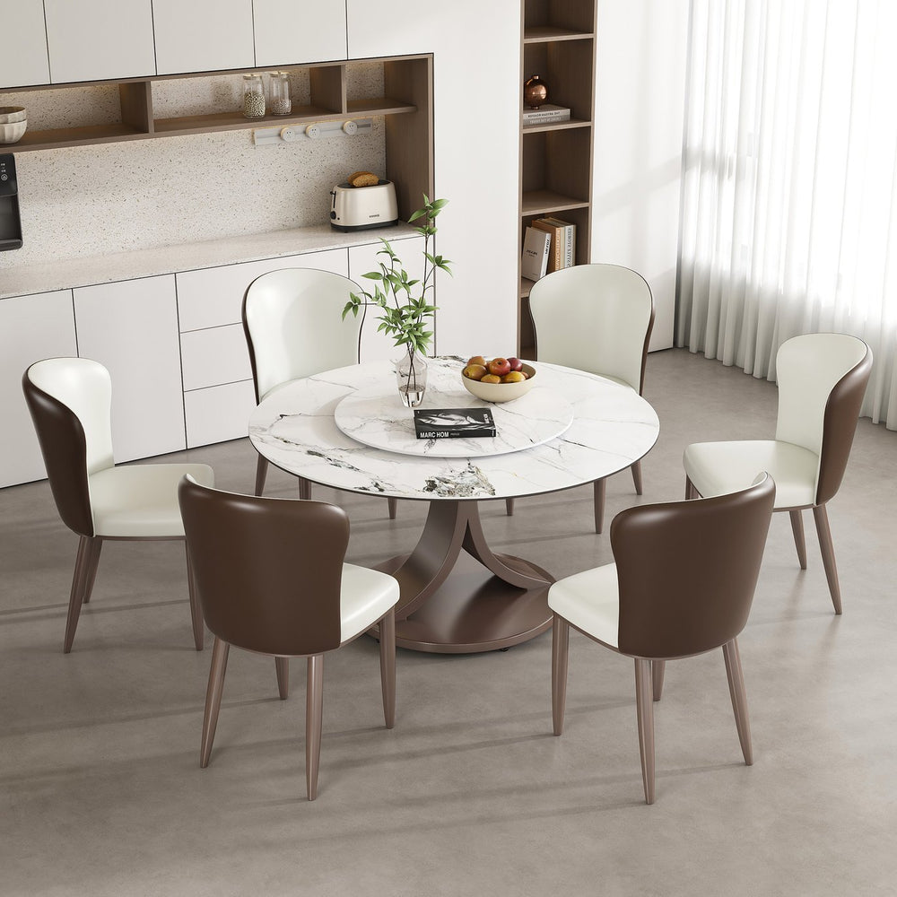 English Elm 53" Round Dining Table With Lazy Susan - Scratch & Heat Resistant Sintered Stone Top For Modern Homes W2699S00059
