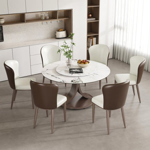 English Elm 53" Round Dining Table - Stylish 360° Lazy Susan, Scratch & Heat Resistant Sintered Stone Top, Durable Base W2699S00057