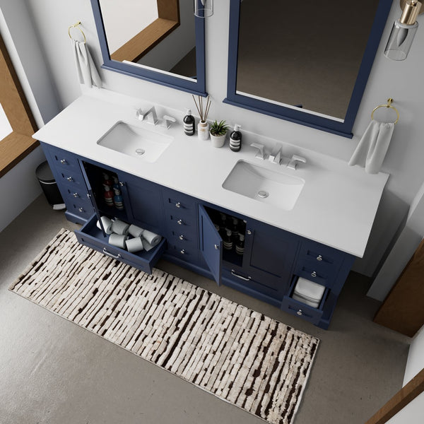 English Elm Navy Double Bath Vanity 84" W x 22" D with Cultured Marble Top, Solid Wood, Soft-Close, 14 Drawers B2731P258434