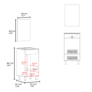 English Elm White Bathroom Cabinet with Integrated Sink, Metal Legs and 2-Door Storage for Bright Modern Baths B062P355529