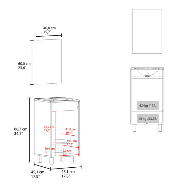 English Elm White Bathroom Cabinet with Integrated Sink, Metal Legs and 2-Door Storage for Bright Modern Baths B062P355529
