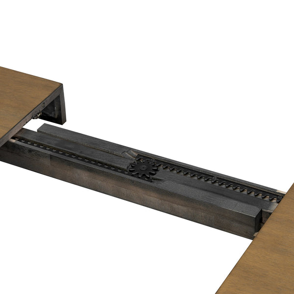 English Elm TOPMAX Solid Wood Extendable Dining Table Set for 6 with 18" Leaf, Trestle Legs, Cushioned Bench & Chairs Gray SP000089AAE