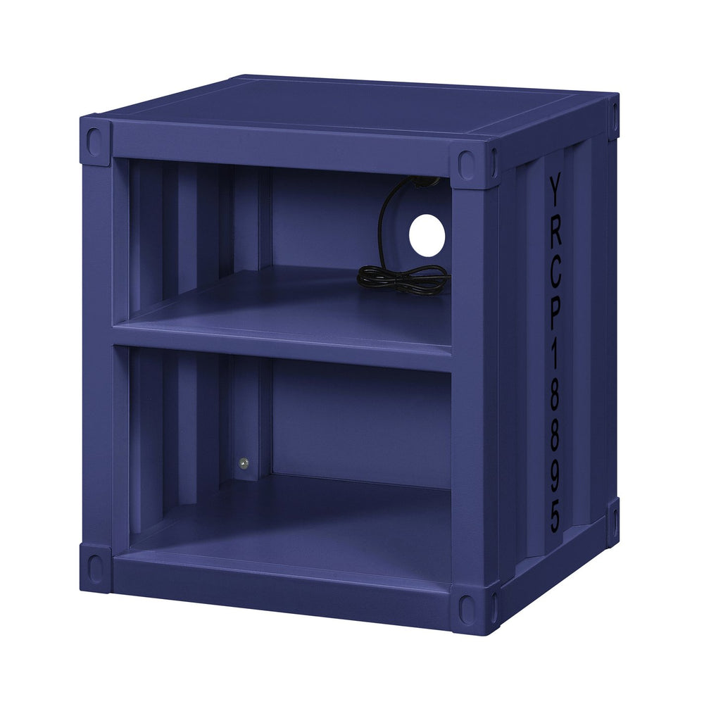 English Elm Blue Metal Nightstand with Two Open Shelves, Legless Industrial Design for Small Bedrooms, Space-Saving Modern Piece B062P185672