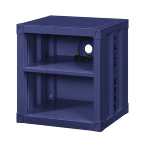 English Elm Blue Metal Nightstand with Two Open Shelves, Legless Industrial Design for Small Bedrooms, Space-Saving Modern Piece B062P185672