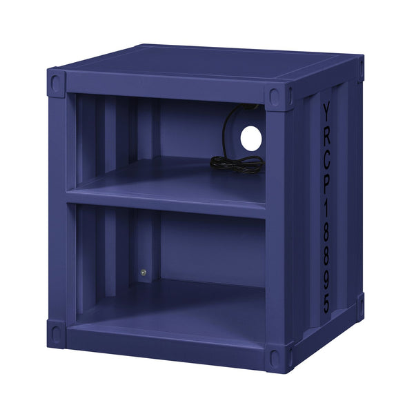 English Elm Blue Metal Nightstand with Two Open Shelves, Legless Industrial Design for Small Bedrooms, Space-Saving Modern Piece B062P185672