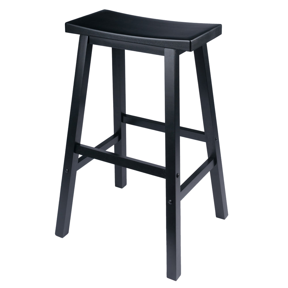 Winsome Wood Satori Saddle Seat Bar Stool - Stylish Black Wood Design For Modern & Traditional Spaces, 29” Tall Black Solid Wood 20089-winsome-wood