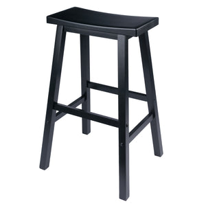 Winsome Wood Satori Saddle Seat Bar Stool - Stylish Black Wood Design For Modern & Traditional Spaces, 29” Tall Black Solid Wood 20089-winsome-wood