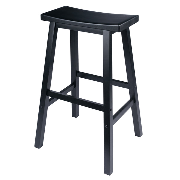 Winsome Wood Satori Saddle Seat Bar Stool - Stylish Black Wood Design For Modern & Traditional Spaces, 29” Tall Black Solid Wood 20089-winsome-wood