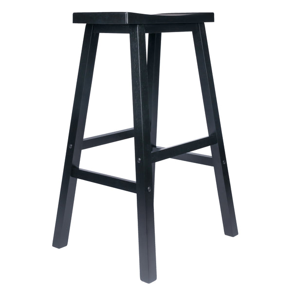 Winsome Wood Satori Saddle Seat Bar Stool - Stylish Black Wood Design For Modern & Traditional Spaces, 29” Tall Black Solid Wood 20089-winsome-wood
