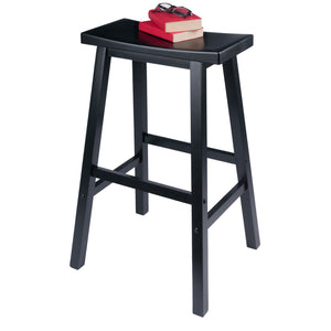 Winsome Wood Satori Saddle Seat Bar Stool - Stylish Black Wood Design For Modern & Traditional Spaces, 29” Tall Black Solid Wood 20089-winsome-wood