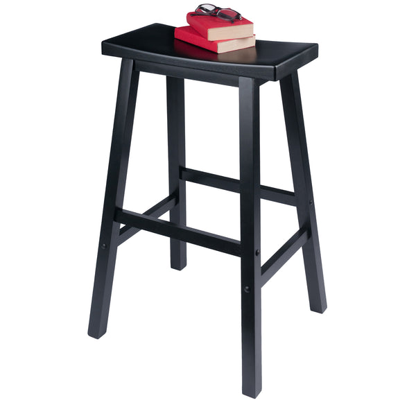 Winsome Wood Satori Saddle Seat Bar Stool - Stylish Black Wood Design For Modern & Traditional Spaces, 29” Tall Black Solid Wood 20089-winsome-wood