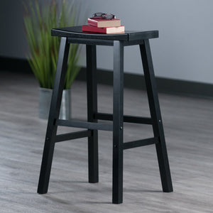 Winsome Wood Satori Saddle Seat Bar Stool - Stylish Black Wood Design For Modern & Traditional Spaces, 29” Tall Black Solid Wood 20089-winsome-wood