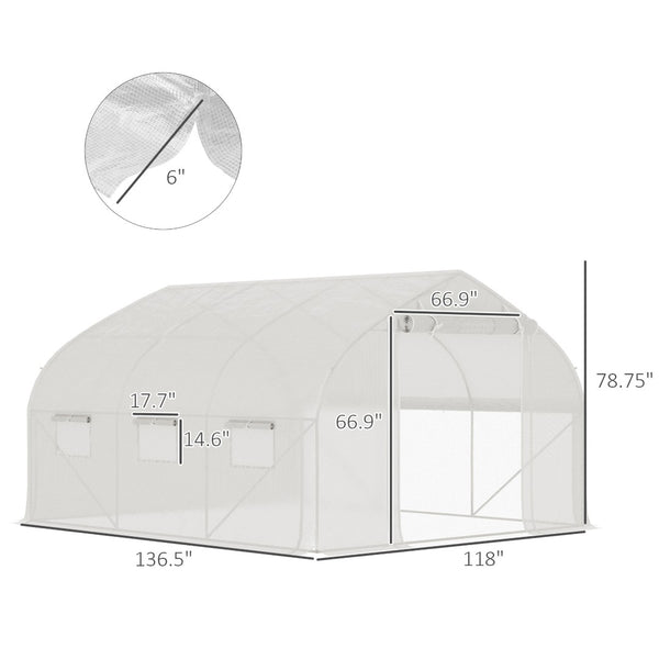 English Elm Outsunny Walk-in Tunnel Greenhouse Steel Frame Pe Cover Ventilated Garden Hot House W2225P217793