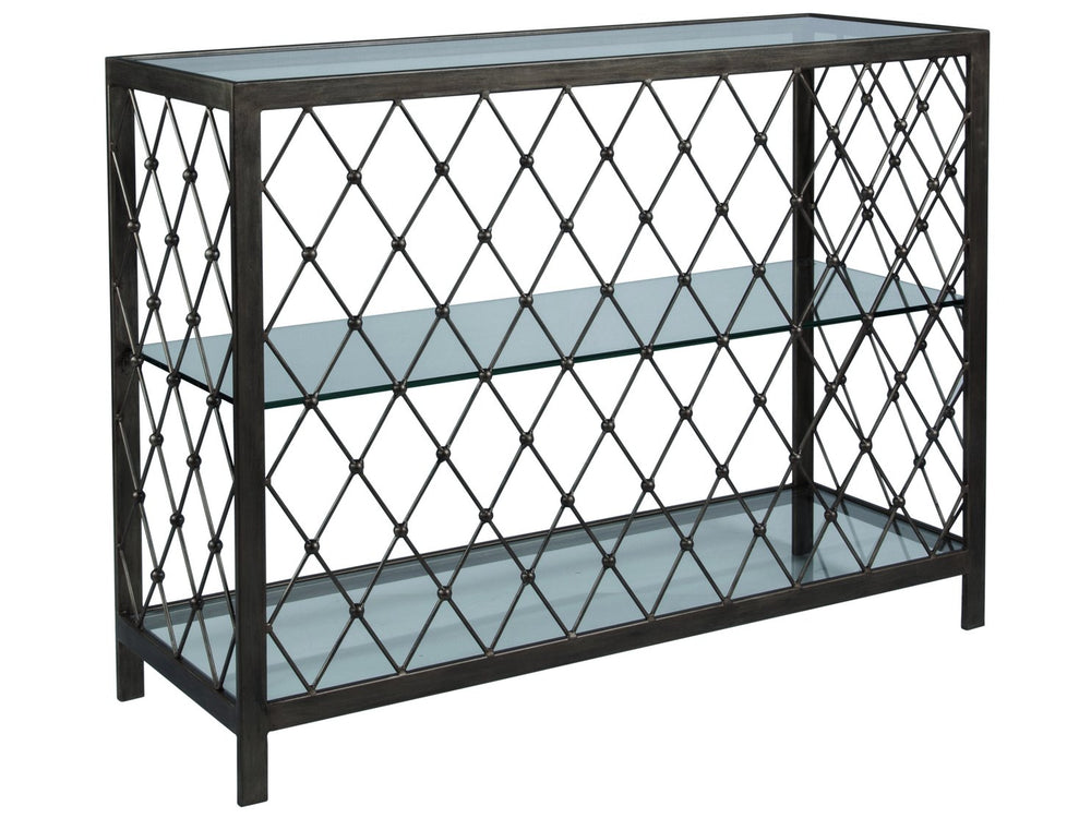 Lexington Artistica Home Royere Console Table - Exquisite Hand-forged Iron Design With Beveled Glass Top And Elegant Shelves Antique Copper Wood 2009-966-43