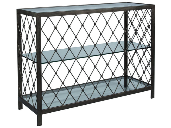 Lexington Artistica Home Royere Console Table - Exquisite Hand-forged Iron Design With Beveled Glass Top And Elegant Shelves Antique Copper Wood 2009-966-43