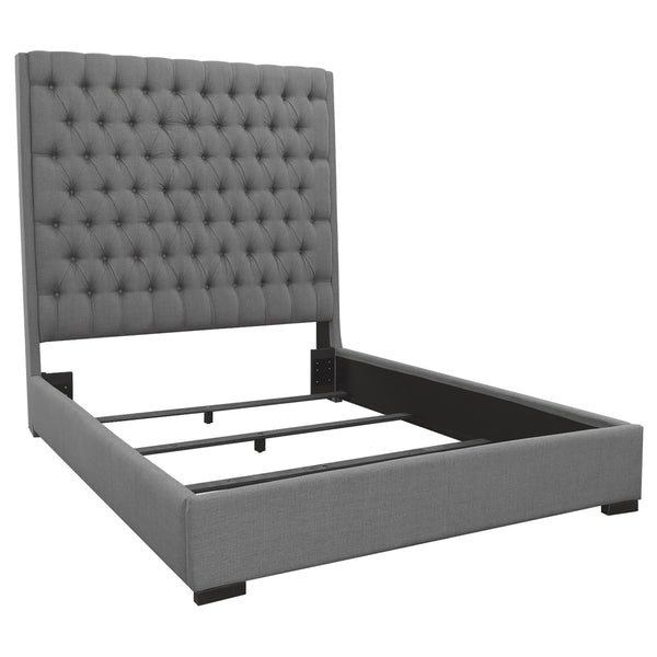 English Elm Copper Tufted Upholstered Queen Panel Bed with 72" Extra-Tall Headboard, Solid Birch Legs, Grey Fabric Finish B062S00704