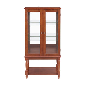 English Elm Curio Lighted Display Cabinet with Mirrored Back, Tempered Glass Doors, Solid Wood Legs, Compact Walnut W1693P216941
