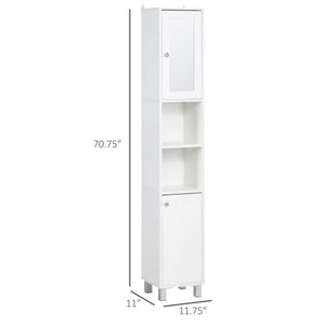 English Elm Freestanding Tall White Storage Tower with Mirror Door and Open Shelves for Bathroom T3971P470204