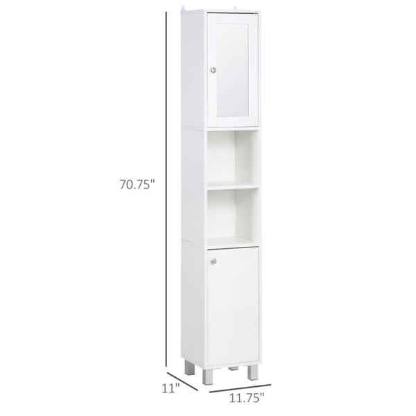 English Elm Freestanding Tall White Storage Tower with Mirror Door and Open Shelves for Bathroom T3971P470204