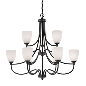 Thomas Lighting Arlington 3 Light Chandelier Oil Rubbed Bronze Curved Arms with Opaque White Shades 36 inches 2009CH/10
