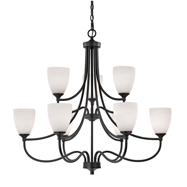Thomas Lighting Arlington 3 Light Chandelier Oil Rubbed Bronze Curved Arms with Opaque White Shades 36 inches 2009CH/10