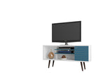 Manhattan Comfort Liberty Mid-Century Modern TV Stand White and Aqua Blue 200AMC63