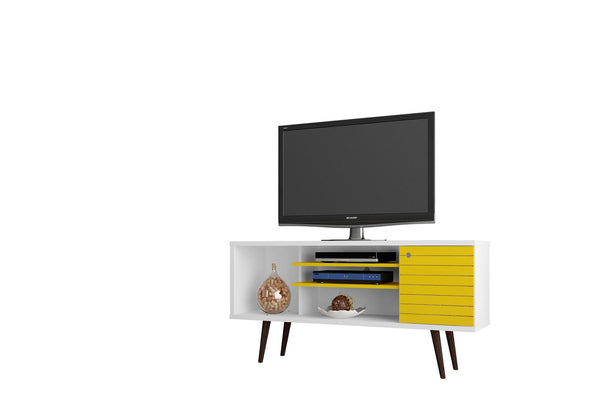 Manhattan Comfort Liberty Mid-Century Modern TV Stand White and Yellow 200AMC64