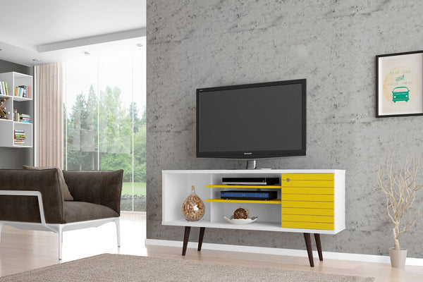 Manhattan Comfort Liberty Mid-Century Modern TV Stand White and Yellow 200AMC64
