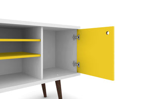 Manhattan Comfort Liberty Mid-Century Modern TV Stand White and Yellow 200AMC64