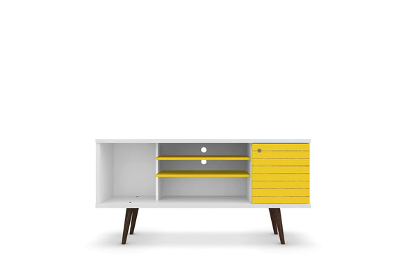 Manhattan Comfort Liberty Mid-Century Modern TV Stand White and Yellow 200AMC64