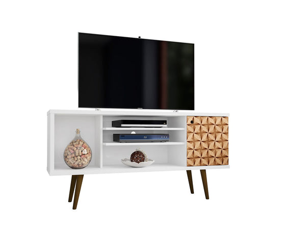 Manhattan Comfort Liberty Mid-Century Modern TV Stand White and 3D Brown Prints 200AMC67