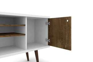 Manhattan Comfort Liberty Mid-Century Modern TV Stand White and Rustic Brown 200AMC69