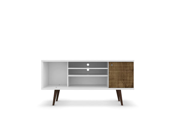 Manhattan Comfort Liberty Mid-Century Modern TV Stand White and Rustic Brown 200AMC69