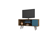 Manhattan Comfort Liberty Mid-Century Modern TV Stand Rustic Brown and Aqua Blue 200AMC93